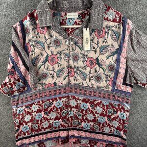 NWT Raga Man Shirt Men Floral Button Up Short Sleeve Camp Collar XL VISCOSE